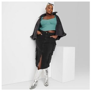 Women's Denim  High Rise Cargo Midi Skirt Black Wild Fable XS